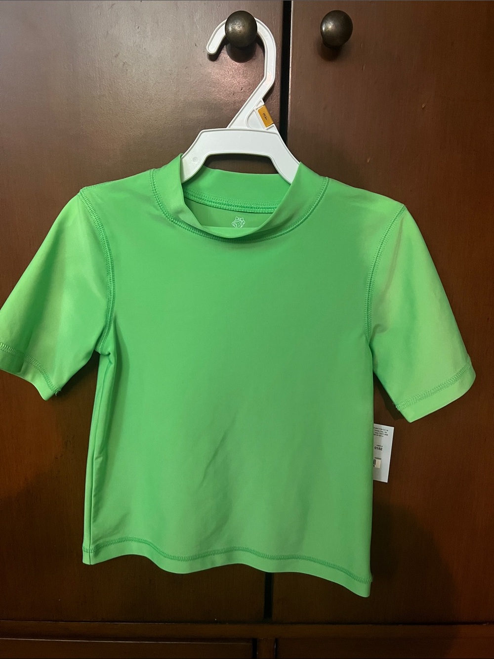 okie dokie Short-Sleeve Kids Swim Rash Guard in Bright Lime Green